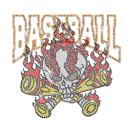 Rhinestone Skull & Baseball Design Hotfix Transfer